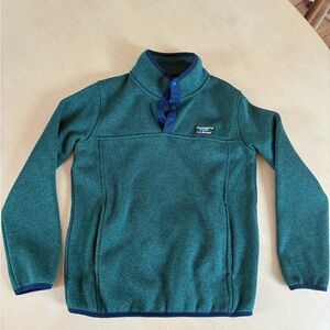 L.L. Bean Forest Green Fleece Pullover with Navy Trim